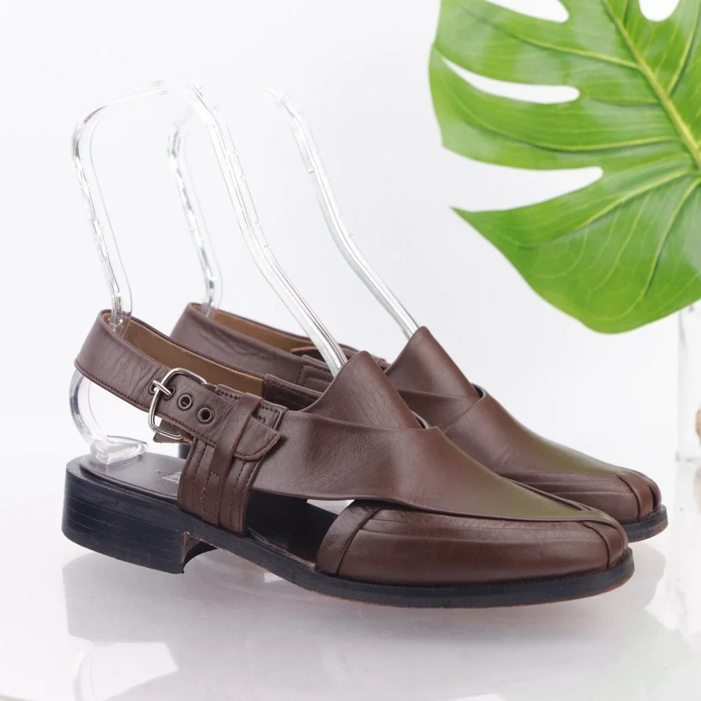 English Boot House Mens Sandals Size 9 Brown Leather Closed Toe Fisherman Shoes